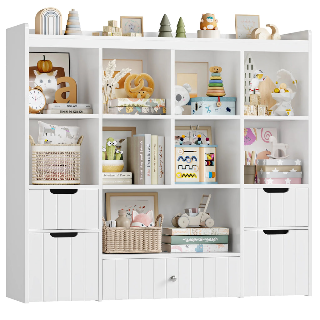 Homfa Kids Toy Storage Organizer with Cubby, Kids Toy Storage Chest with Removable Drawers, Kids Bookcase for Playroom Bedroom Living Room, Gray