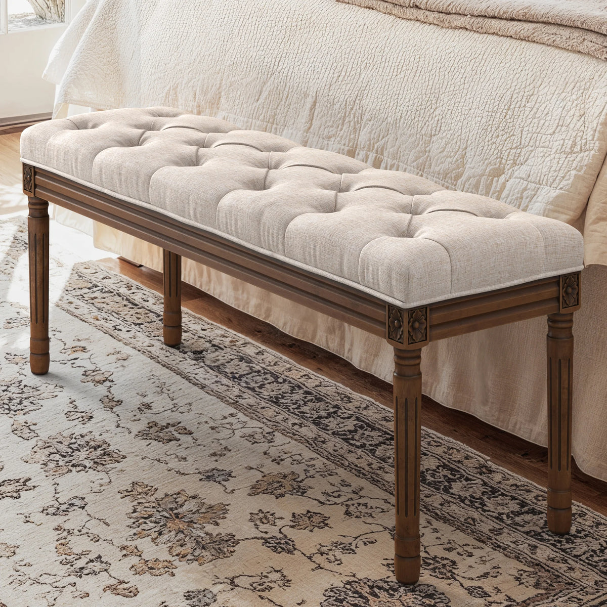 Dycanpo 44'' End of Bed Bench, Vintage Upholstered Bench for Entryway, Wheat