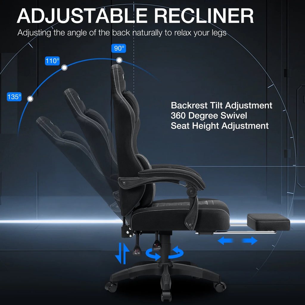 Hoffree Gaming Chair with Massage Fabric Office Chair with footrest for Adults, Ergonomic Gamer Chair with Headrest and Lumbar Support for Office Gaming, 440 LBS