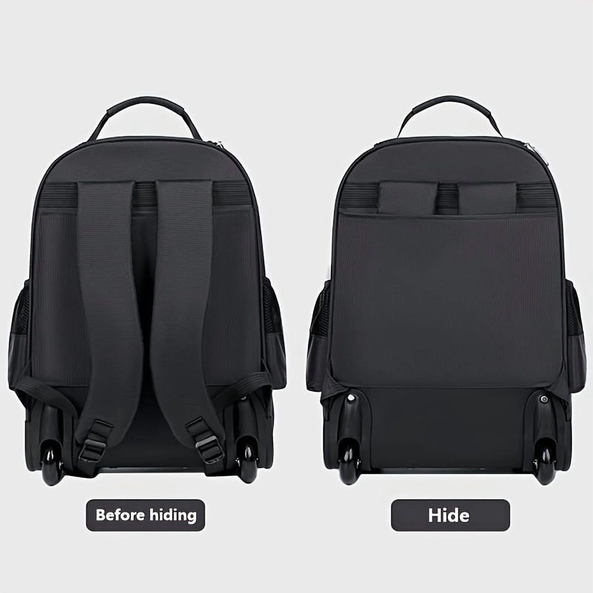 Large Rolling Backpack - Retractable Handle & Aluminum Frame - Spacious Oxford Fabric Design - For School, Travel, Picnics - Multi-Compartment