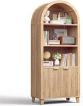 Bookshelf Arched Cabinet,5-Tier Arched Bookcase with Doors and Adjustable Shelves,Wooden Storage Cabinet with Open Display Shelf for Office,Living Room Light Oak
