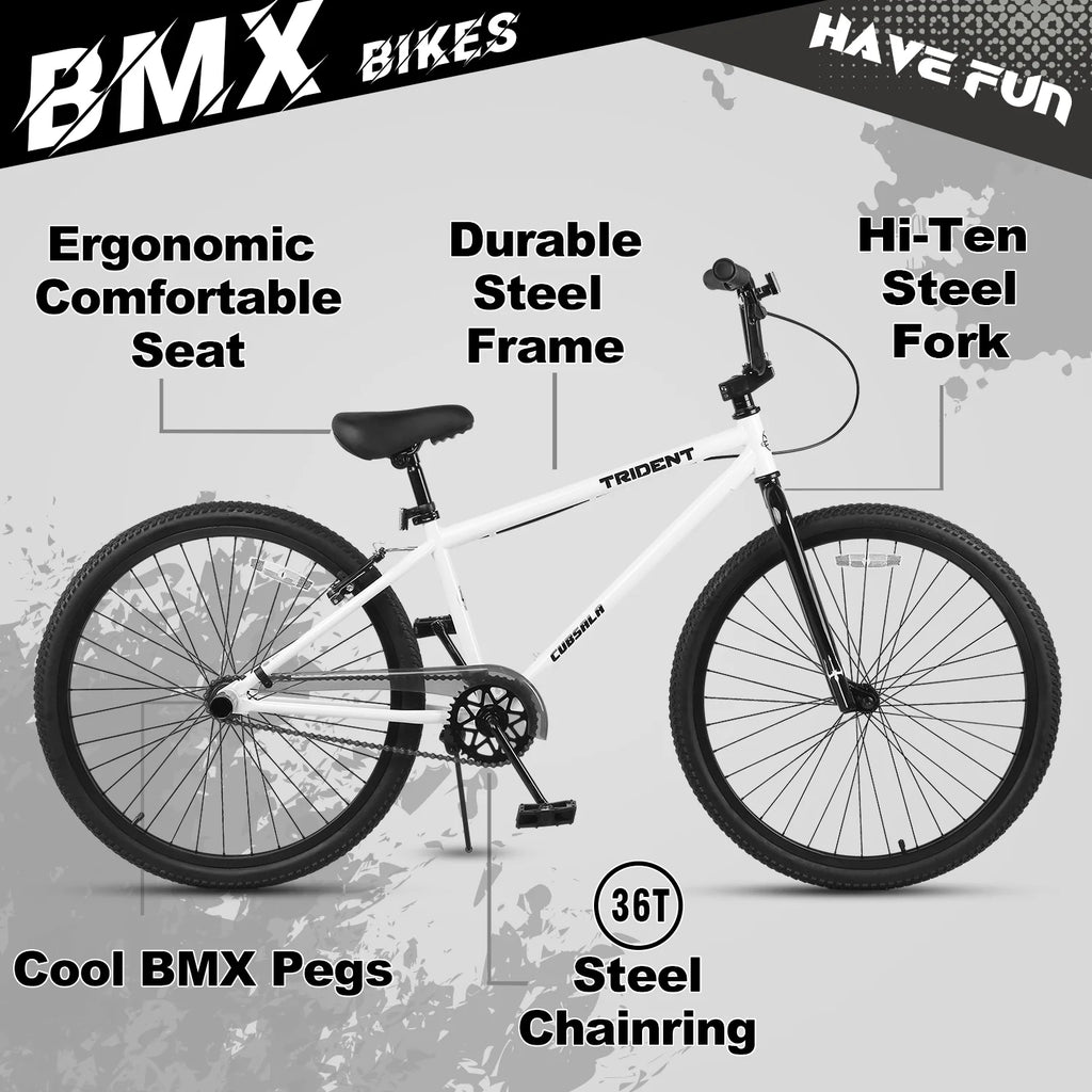 cubsala 24 Inch BMX Race Bike Trident Bicycles Beginner-Level to Advanced Riders with 2 Pegs Trick Cycling and Professional Riding, Black