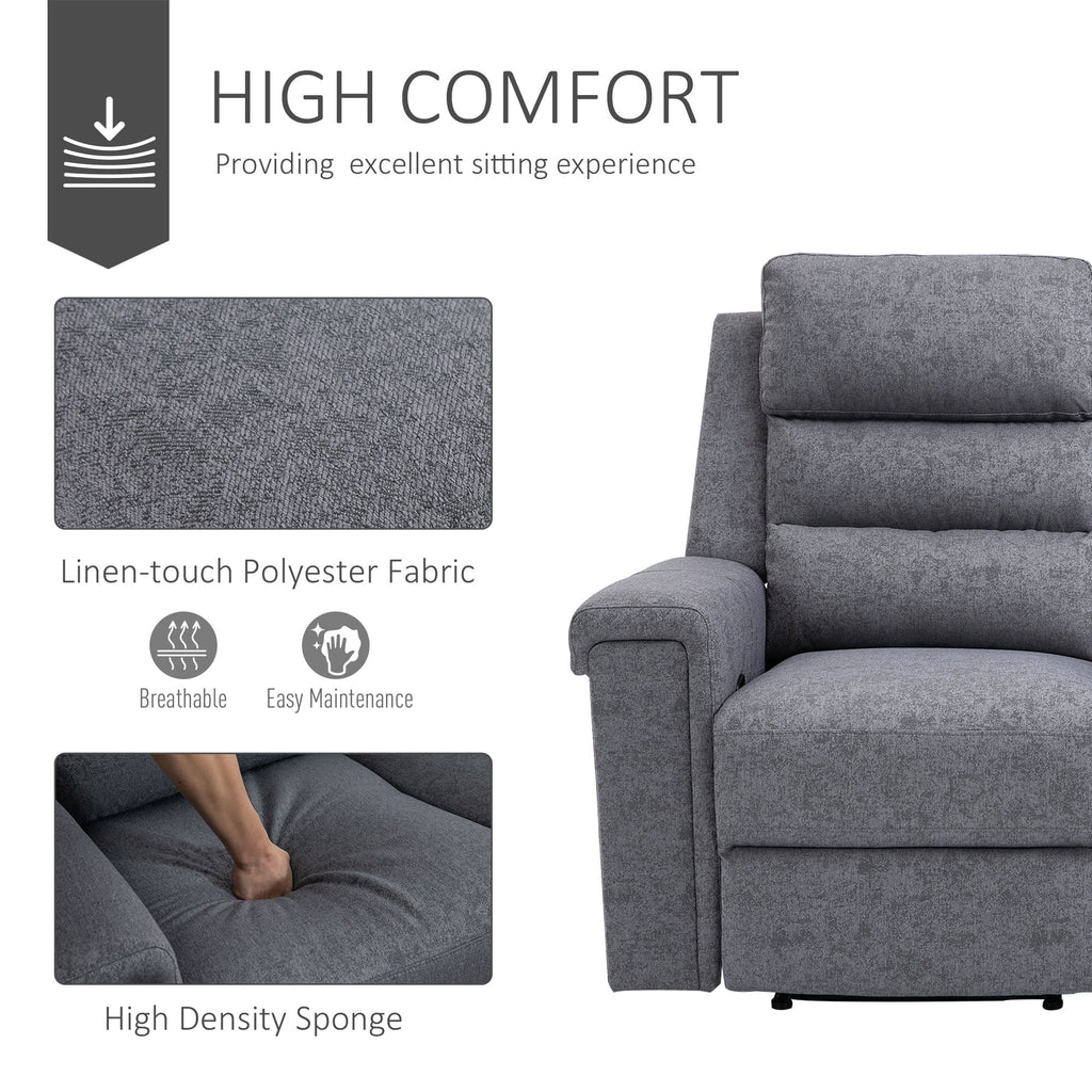 HOMCOM Modern 2 Seater Manual Reclining Sofa Loveseat Couch with Linen Fabric and Thick Sponge Padding for Living Room, Grey