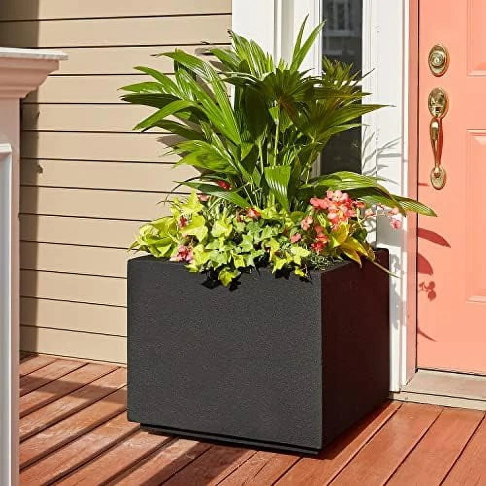 PolyStone Monterray Modern Outdoor/Indoor Square Planter, 23" L x 23" W x 19" H, Lightweight, Heavy Duty, Weather Resistant, Polymer Finish, Commercial Grade and Residential (Concrete Gray)