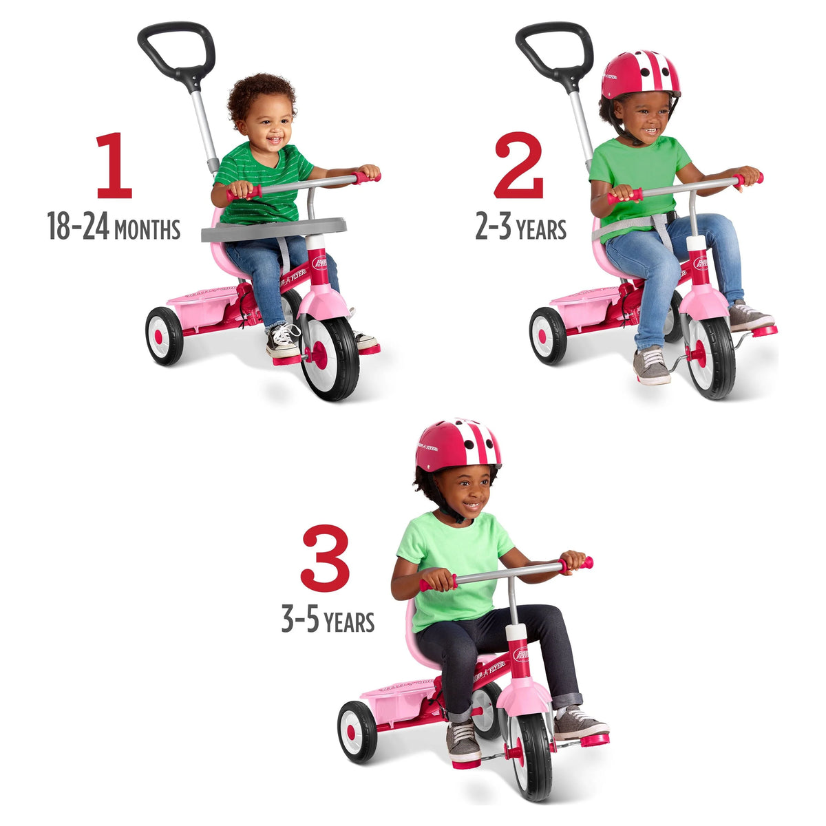 Radio Flyer, 3-in-1 Stroll 'N Trike, 3 Stages Grows with Child, Pink Tricycle