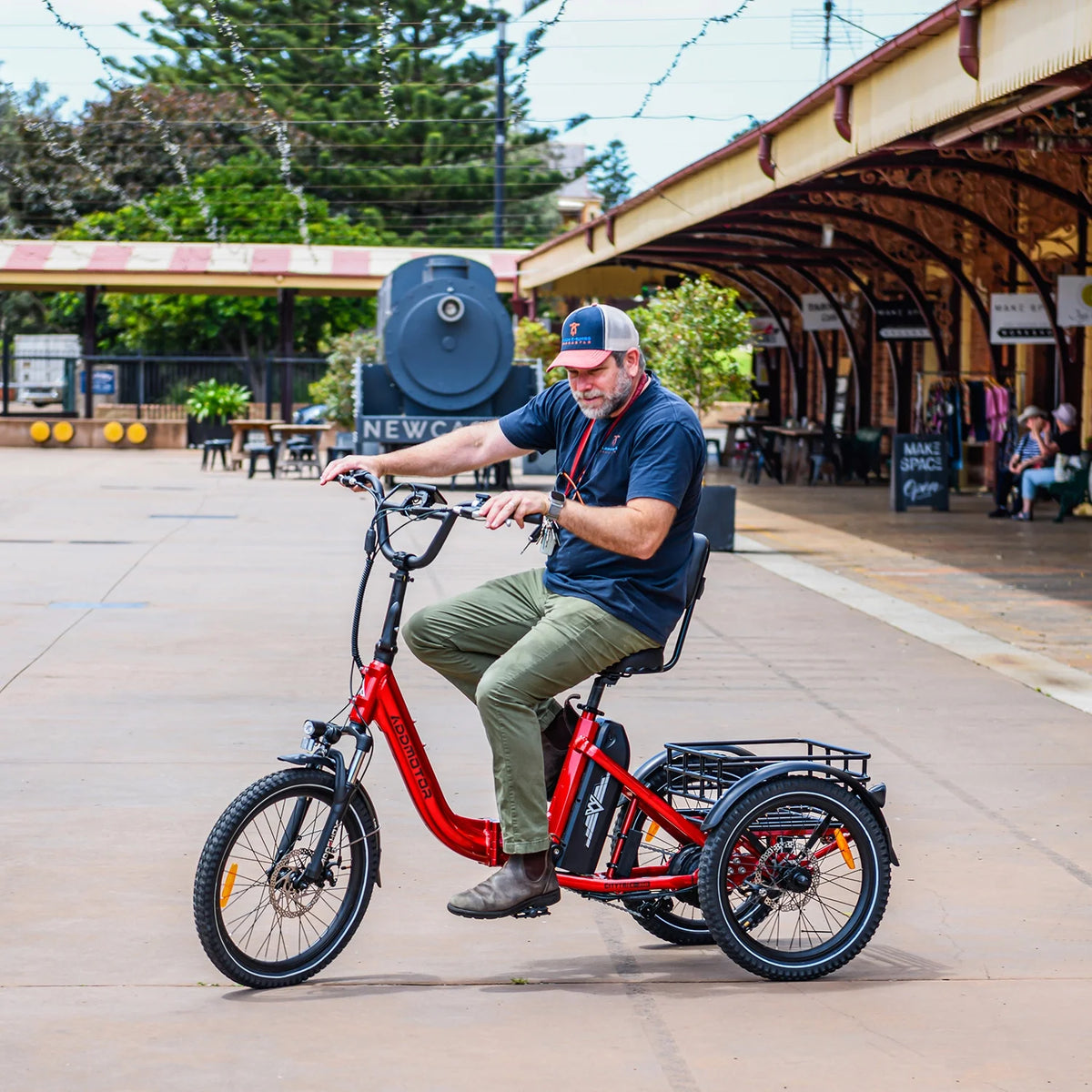 Addmotor Folding Electric Trike, 90MI Electric Tricycle for Adults, 750W 48V 20Ah, CITYTRI 3 Wheel Electric Bikes, Step-Thru Etrike with Rear Speed Differential & Parking Brake, E-310 Plus Red