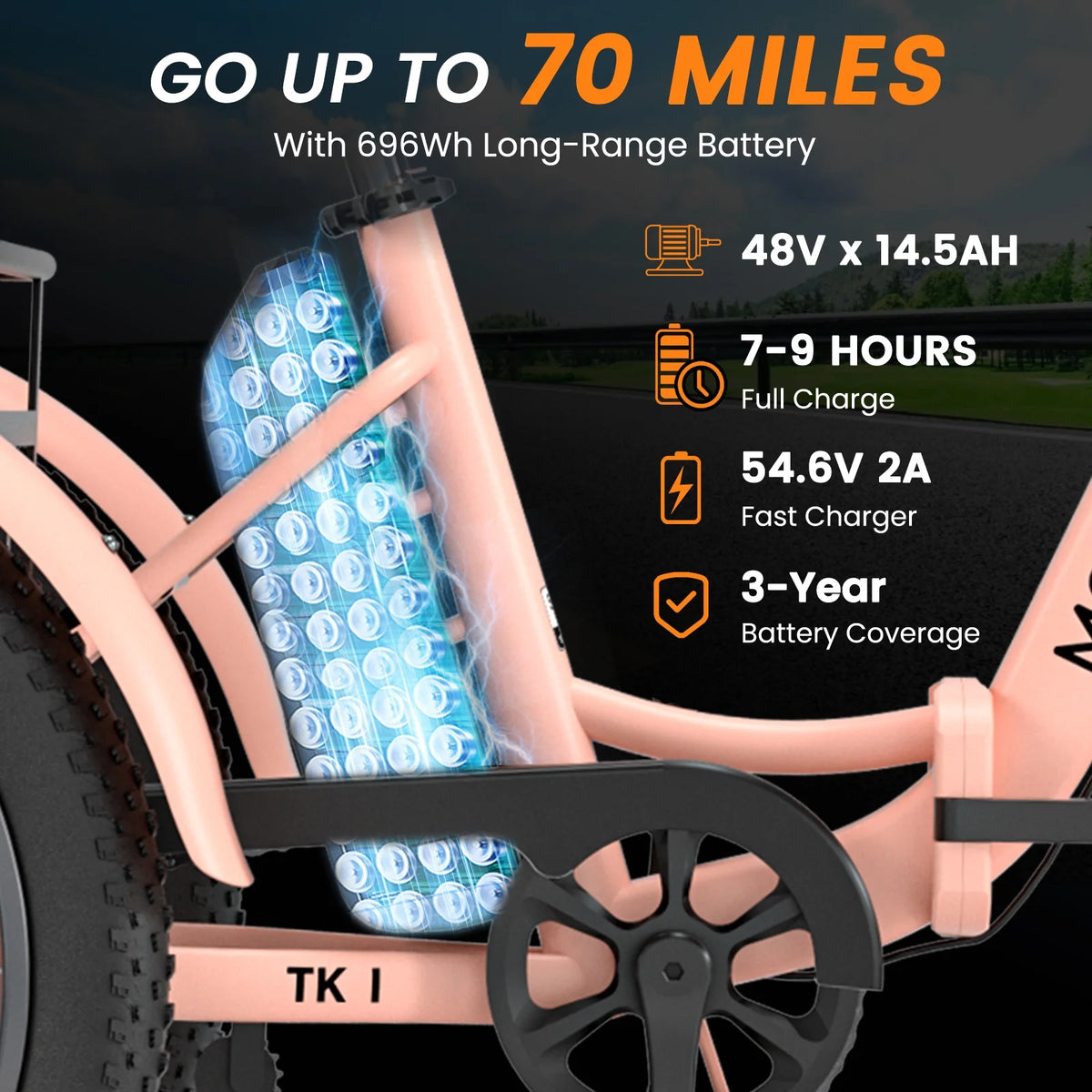 MOONCOOL TK1 Folding Electric Tricycle for Adults,48V 14.5Ah Removable battery, 500W（Peak 1000w）Motor, 20" Fat Tire Step-Thru 3Wheel Electric Bicycle w/Front&Rear Baskets, Certified to UL 2849 by SGS