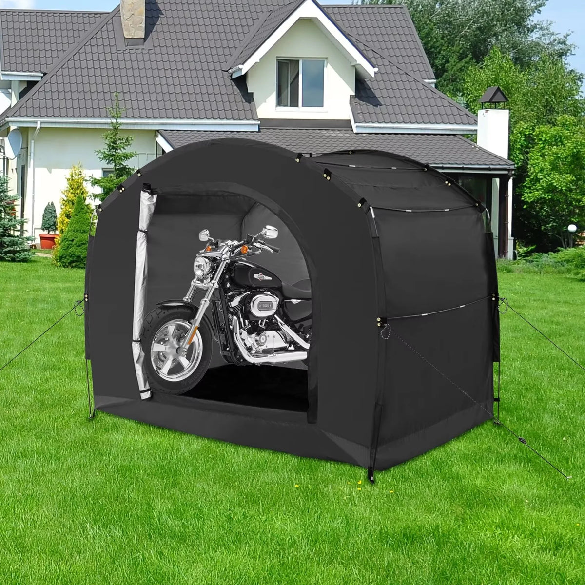 NAIZEA Large Bike Storage Tent, 47" Depth Storage for 6 Bikes Waterproof Outdoor Bicycle Cover, Lawn Mower Garden Tools Shed, Backyard Storage Room Tent Shelter W/Fixing Peg & Rop