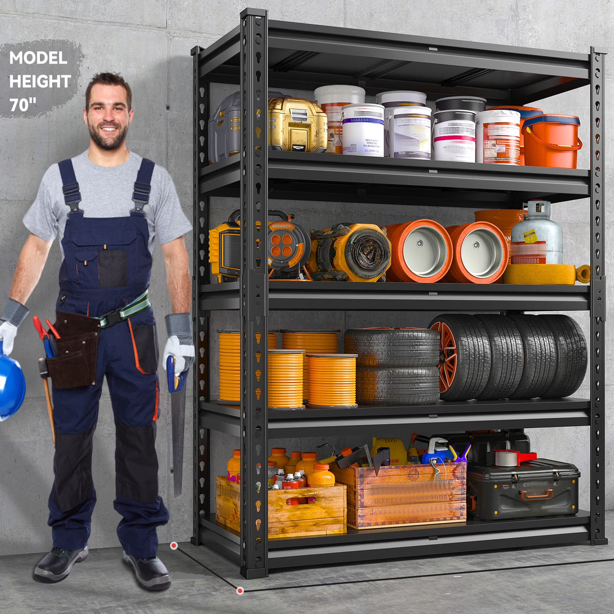 REIBII 3000 LBS Heavy Duty Storage Shelf for Garage Storage 72" Adjustable Metal Shelving Rack