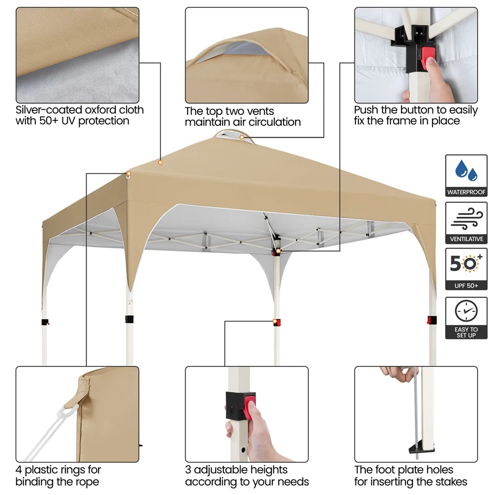 Topeakmart 8x8ft Pop Up Canopy Tent with Adjustable Height and Roller Bag, White