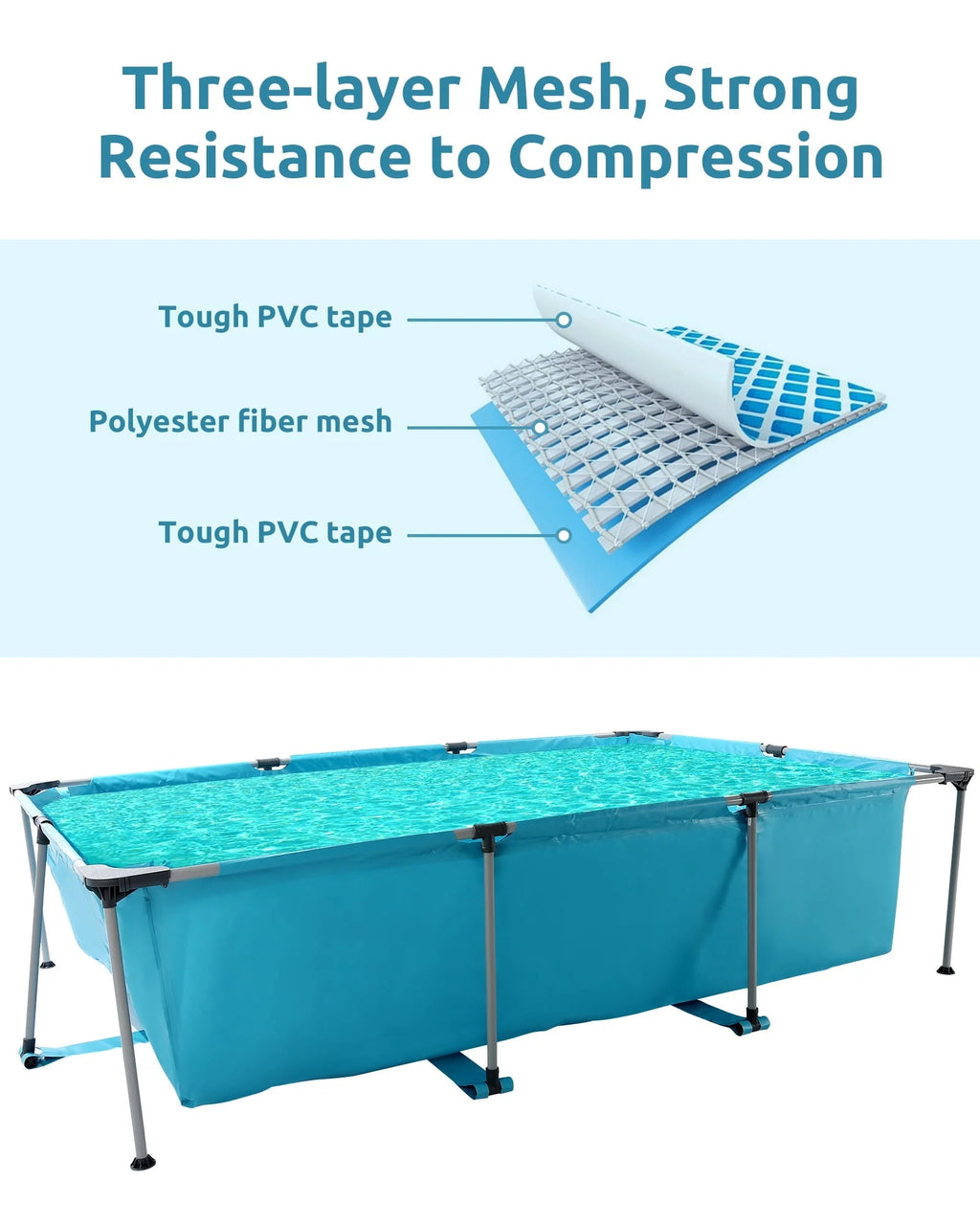 Naipo Swimming Pool Above Ground Outdoor 10 ft Rectangular Frame Pools Blue Family Outdoor Use