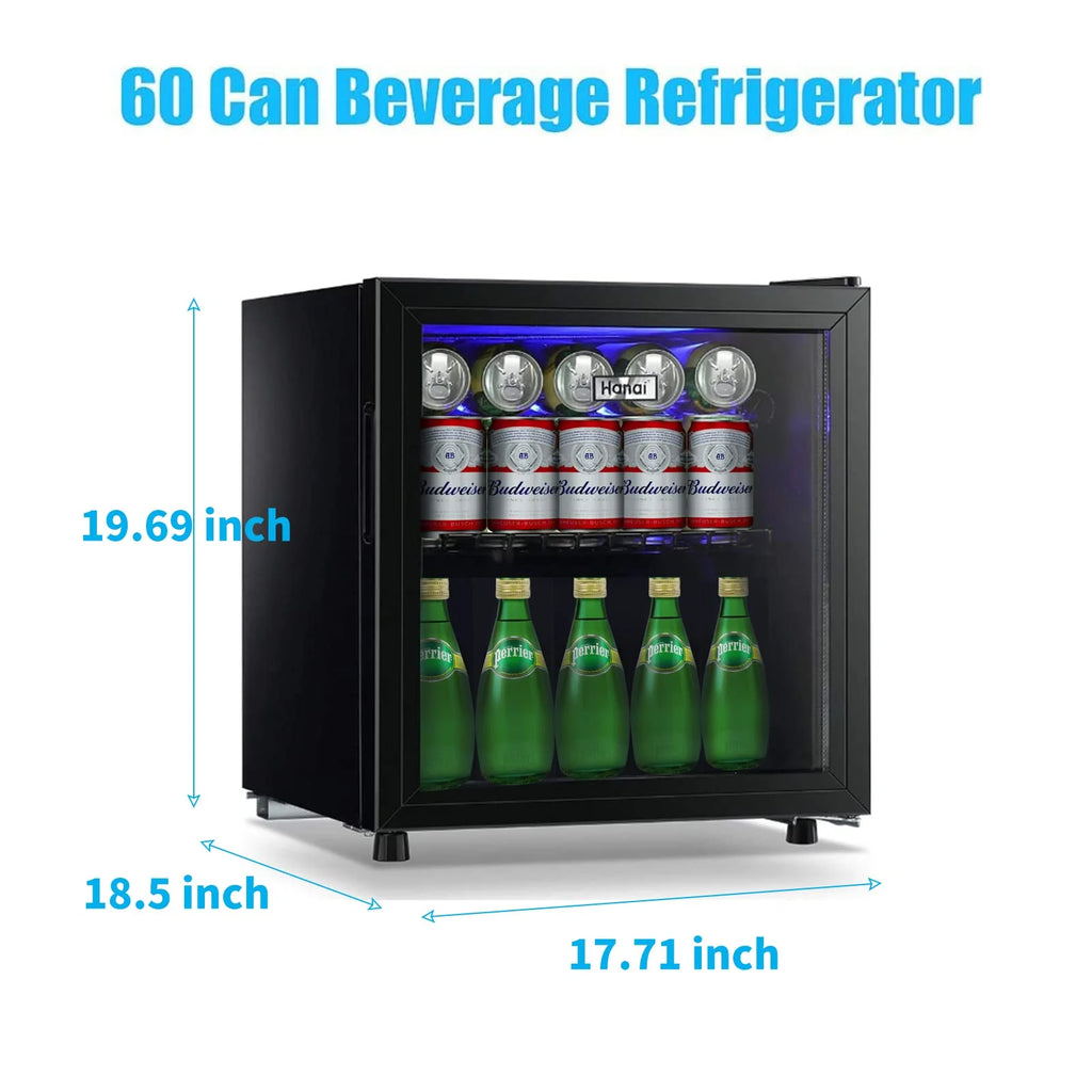 62-Can Beverage Cooler and Refrigerator, Small Mini Fridge for Home, Office or Bar with Glass Door and Adjustable Removable Shelves，Perfect for Soda Beer or Wine, Stainless Steel, 1.6 Cu.Ft.