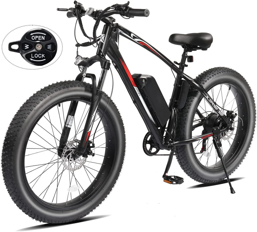 PEXMOR Electric Bike for Adult, Electric Mountain Bike 500W 48V 13AH Removable Battery, 26" Fat Tire EBike Electric Bicycle 20MPH Snow Beach E Bike w/Shimano 7 Speed Lockable Suspension Fork