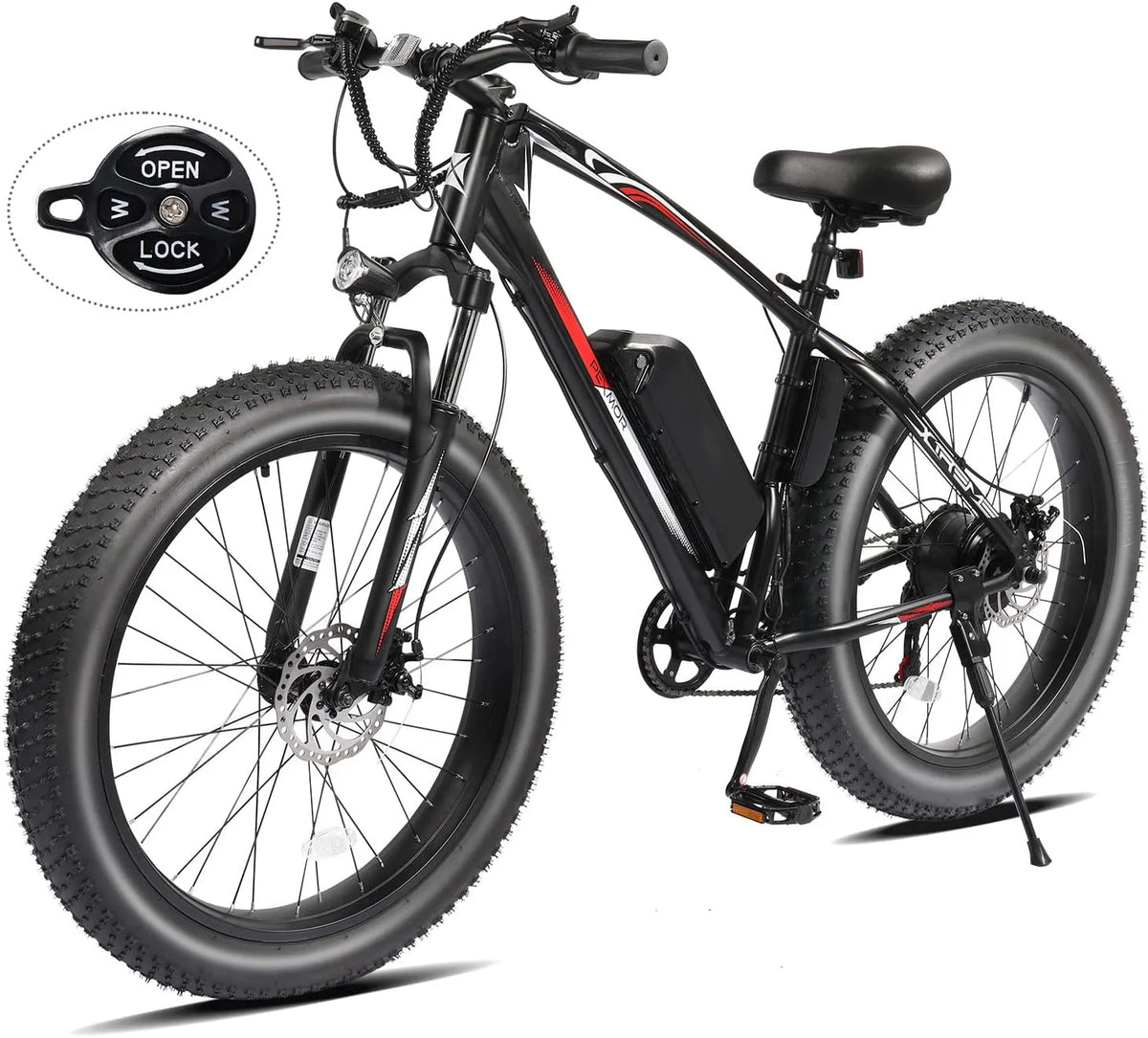 PEXMOR Electric Bike for Adult, Electric Mountain Bike 500W 48V 13AH Removable Battery, 26" Fat Tire EBike Electric Bicycle 20MPH Snow Beach E Bike w/Shimano 7 Speed Lockable Suspension Fork