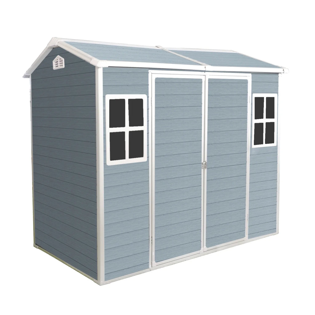8x4 FT Outdoor Storage Shed with Floor, Resin Garden Sheds with Lockable Door, Vents & Windows, Weather Resistant Tool Shed with Sloped Roof for Backyard Patio, Grey