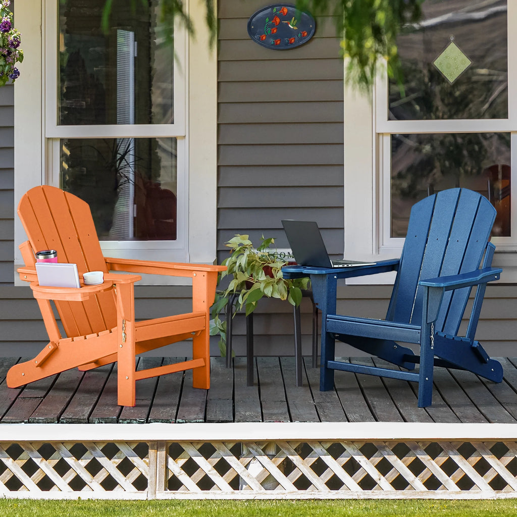 FOOWIN HDPE Plastic Adirondack Chairs Set of 4, Black