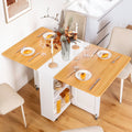 spanspace Folding Dining Table, Drop Leaf Dining Table with 6 Wheels and 2-Layer Storage Shelf, Space Saving Dining Table for Small Spaces,Folding Kitchen Table,White
