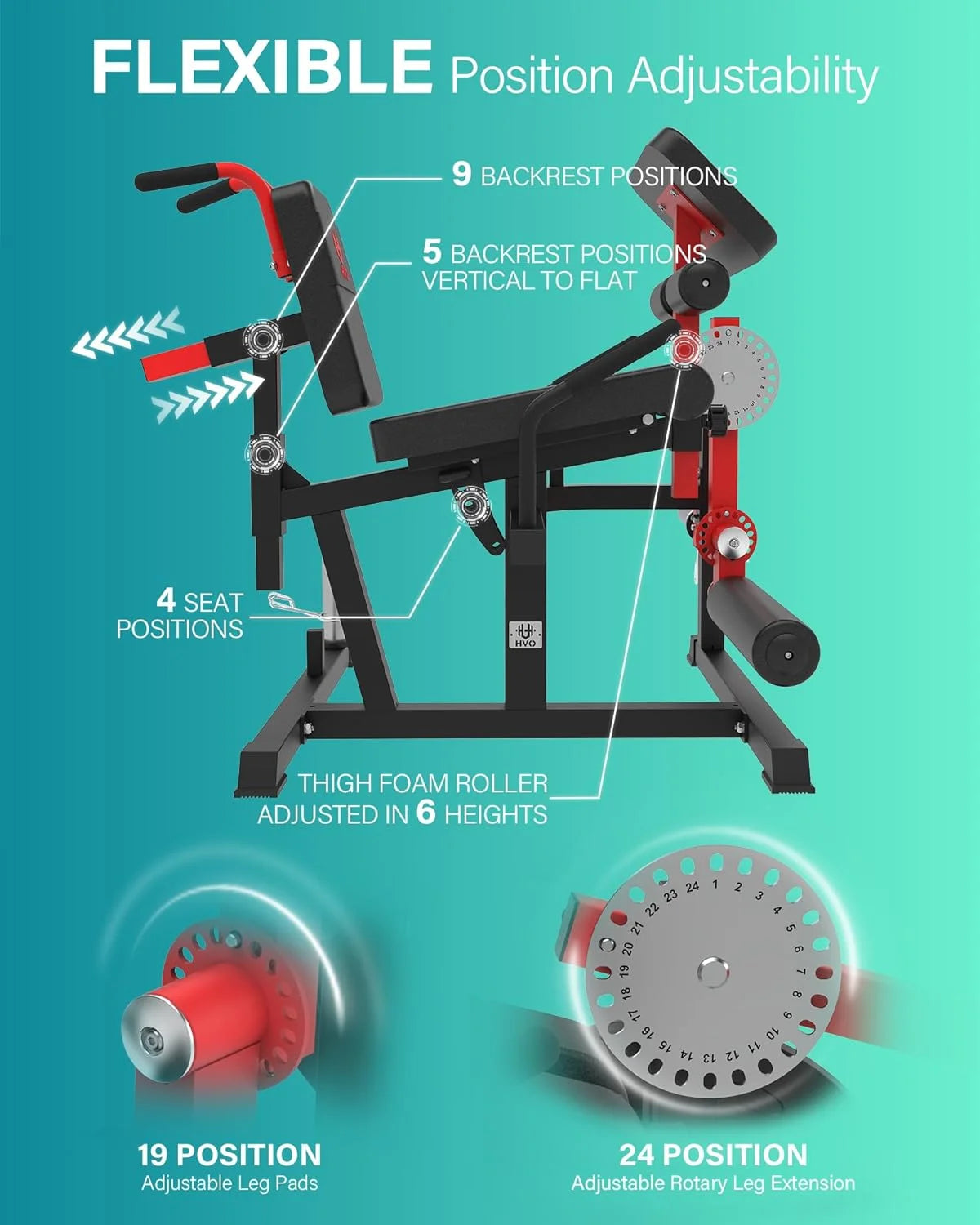 HVO Leg Extension and Curl Machine - Leg Extension Machines for Home Gym Leg Hamstring Workout Lying Seated Adjustable