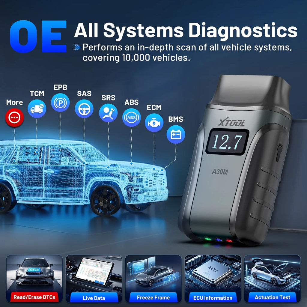 Wireless OBD2 Scanner XTOOL Anyscan A30M v2.0 Bluetooth Bidirectional Scan Tool Engine Code Reader 26 Resets Crank Relearn Free Updates