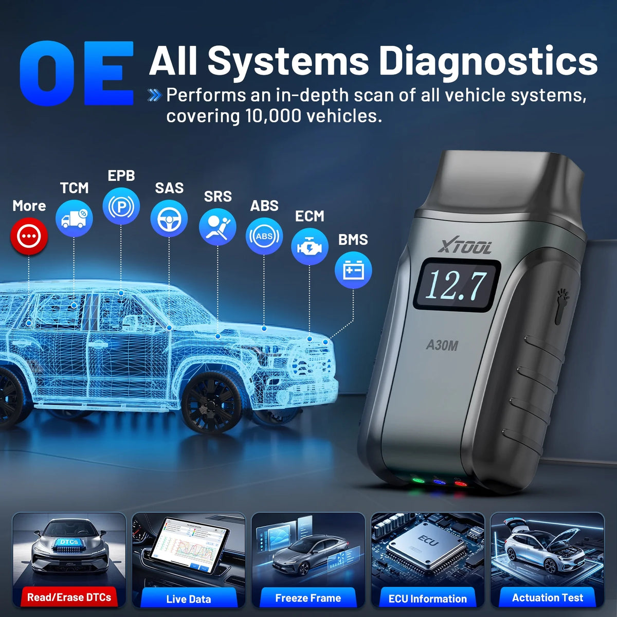Wireless OBD2 Scanner XTOOL Anyscan A30M v2.0 Bluetooth Bidirectional Scan Tool Engine Code Reader 26 Resets Crank Relearn Free Updates