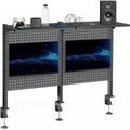 VIVO Black Steel Clamp-on 47" Pegboard with Monitor Mounts & Overhead Shelf