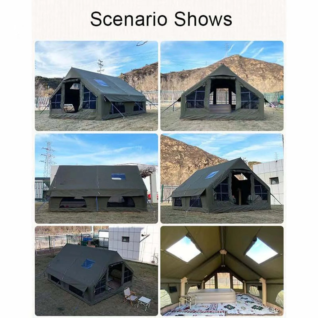 9.8' x 7' Inflatable Camping Tent,4 Season Blow up Tents for Camping, 4-6 Person Inflatable Tent with Stove Jack,Air Tents,Glamping Tent,Waterproof Luxury House with Mesh Window
