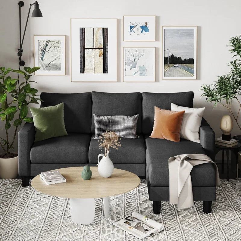 Homall Convertible Sectional Sofa Couch, Modern Linen Fabric L-Shaped Couch 3-Seat Sofa Sectional with Reversible Chaise for Small Living Room, Apartment and Small Space, Dark Gray