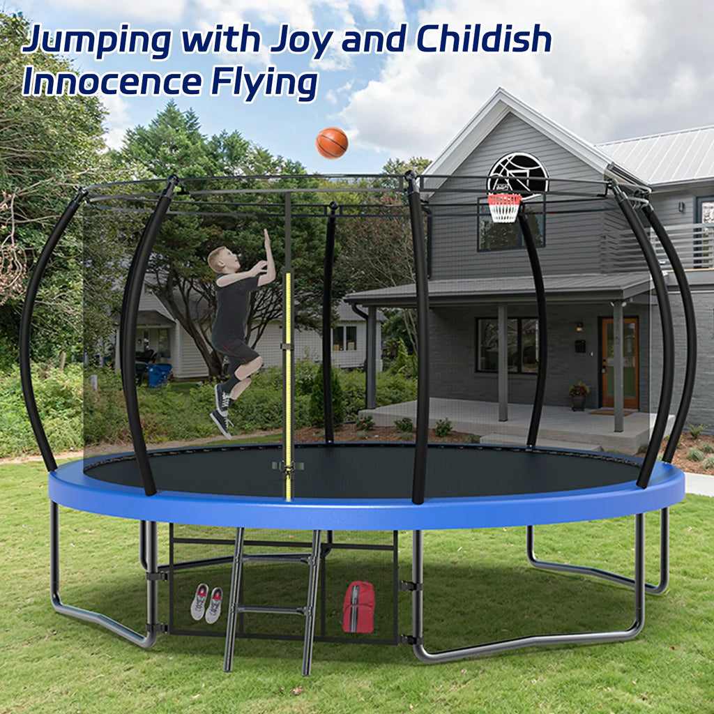 Netrum 10ft Kids Trampoline with Basketball Hoop, Outdoor Trampolines with Enclosure Net,Ladder, 880Lbs Trampoline for 4 Kids Green
