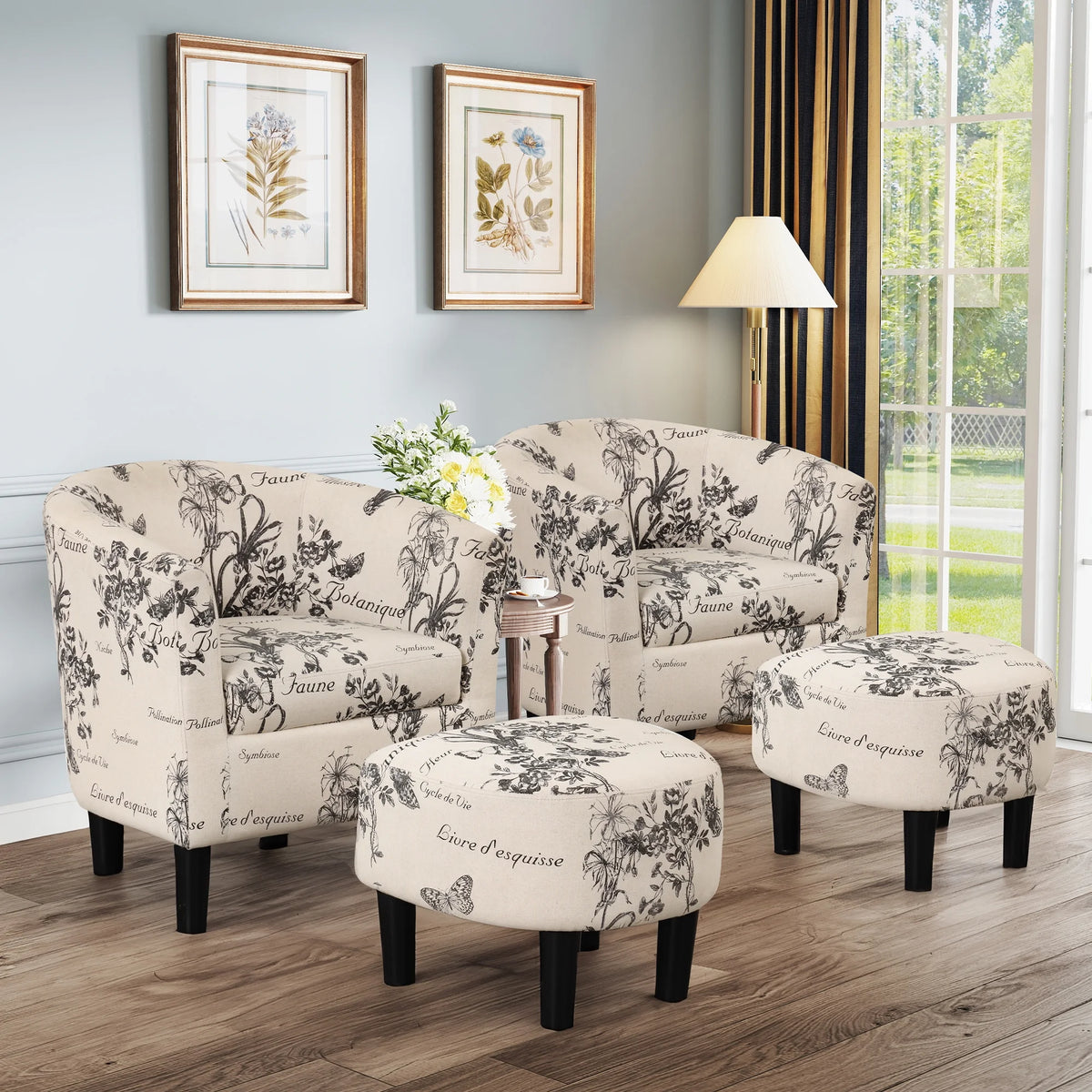 Bonzy Home Velvet Accent Chair with Ottoman for Living Room,Beige