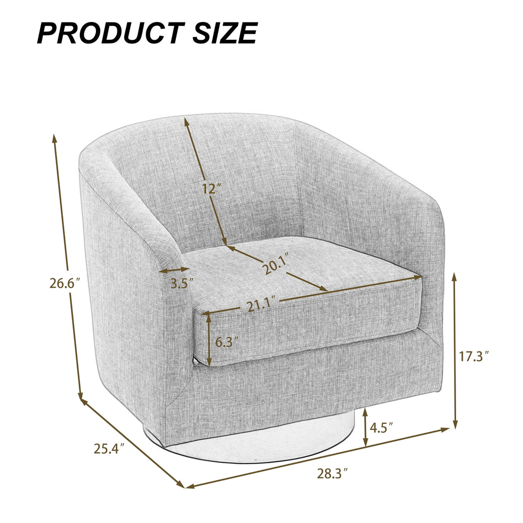 UIXE Swivel Accent Chair, Upholstered Fabric Barrel Chair for Living Room, Small Single Sofa Bedroom Reading Seat, Light Gray