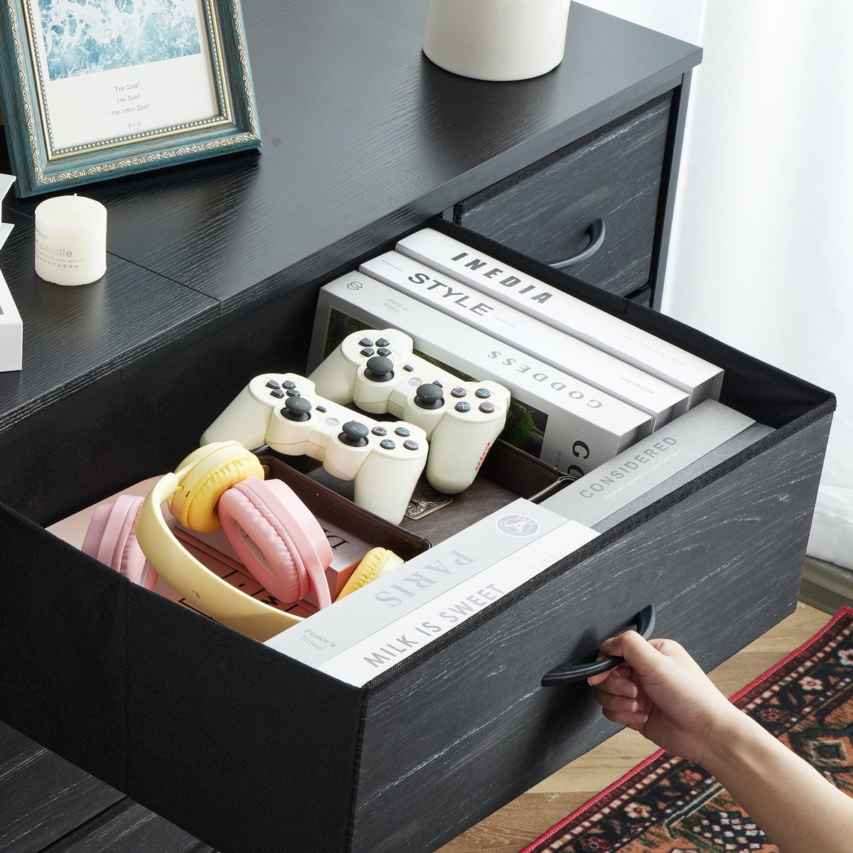 Wide Dresser TV Stand with 9 Drawers Dresser for Bedroom Chests of Drawers for Living Room, Black