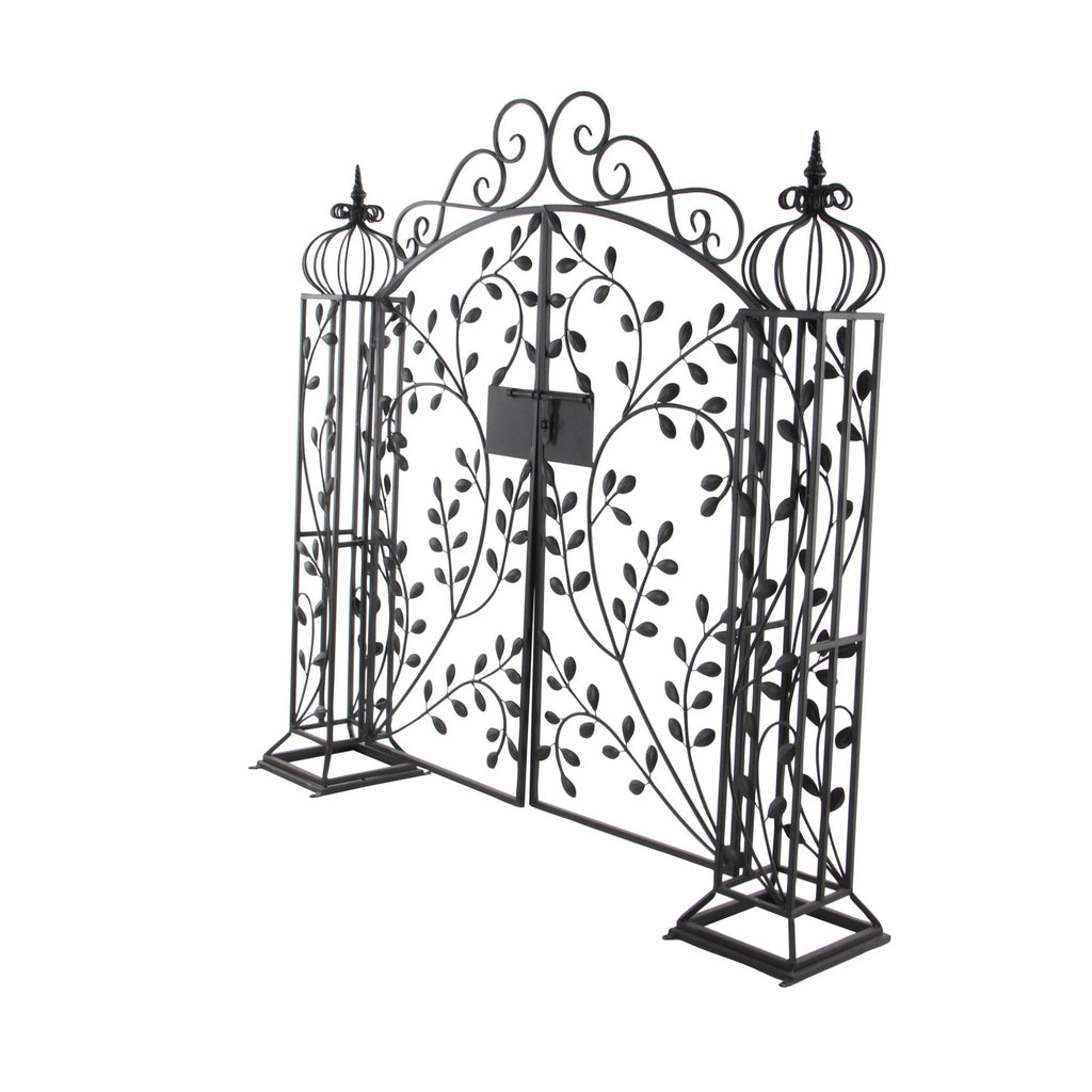DecMode Traditional Metal Arch with Botanical Design Garden Arbors with Latch Lock Closure, 78"W x 94"H