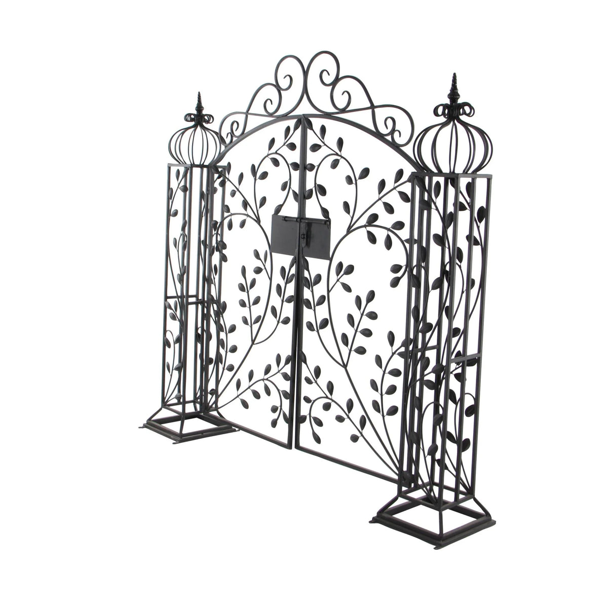 DecMode Traditional Metal Arch with Botanical Design Garden Arbors with Latch Lock Closure, 78"W x 94"H
