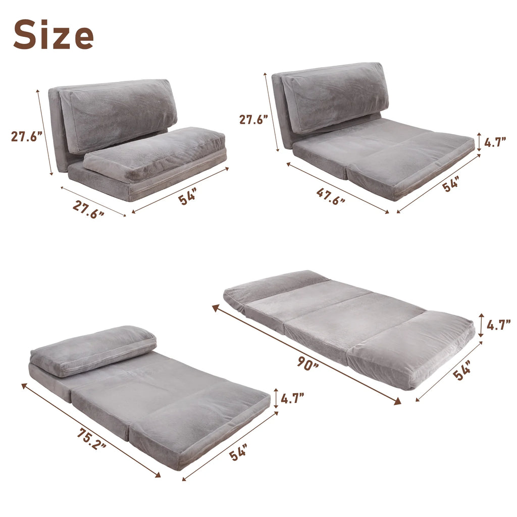 Folding Sofa Bed,Extra Thick and Long Fluffy 4 Position Convertible Flip Lounge Chair,Foam Filling Folding Matress Sofa Bean Bag with Washable Cover,Grey,39x95 Inch