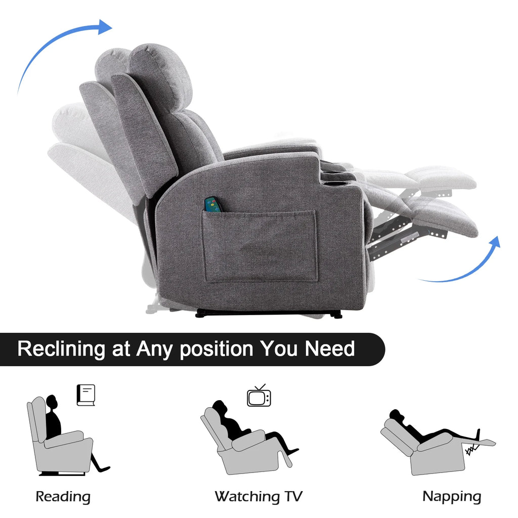 Bonzy Home Heated Manual Massage Recliner with Cup Holder Padded Breathable Fabric Recliner, Home Theater Seating Navy