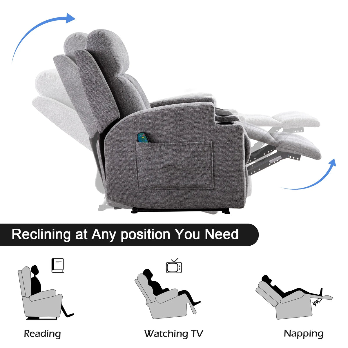 Bonzy Home Heated Manual Massage Recliner with Cup Holder Padded Breathable Fabric Recliner, Home Theater Seating Navy