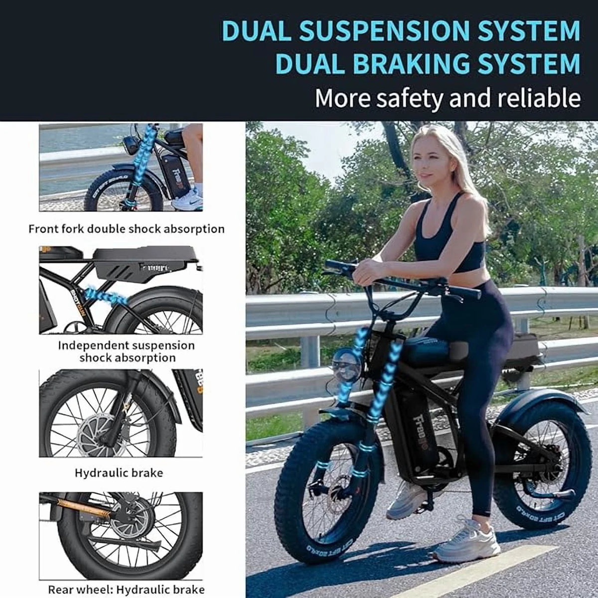 Freego F3 Pro 2000W Dual Motor Electric Bike for Adults,  & Dual Battery 48V/40Ah, 20"x4.0" Fat Tires Off Road Electric Bicycle with Removable Battery, 34MPH&68 Long Range E Bike UL2849