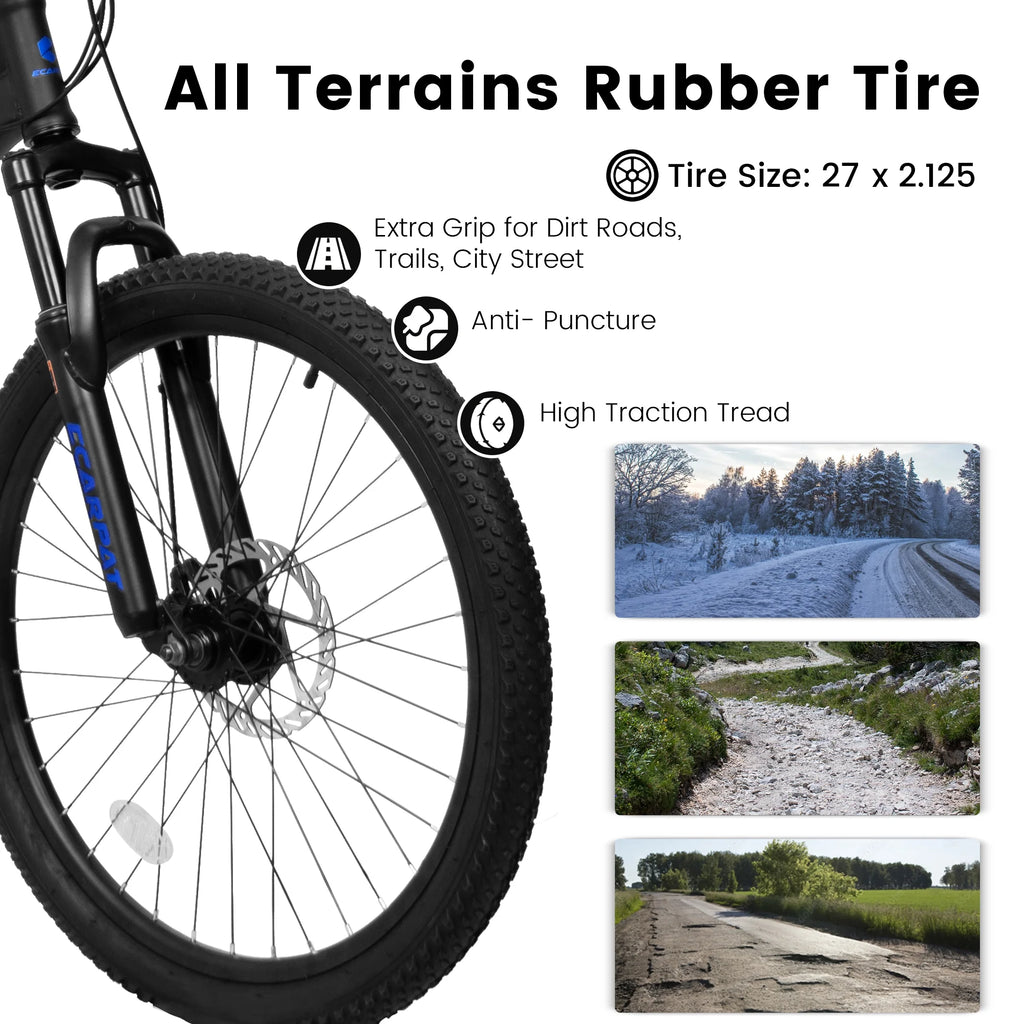 27.5-Inch Mountain Bike for Adults | 21-Speed Trail & City Bicycle with Disc Brakes | Gray
