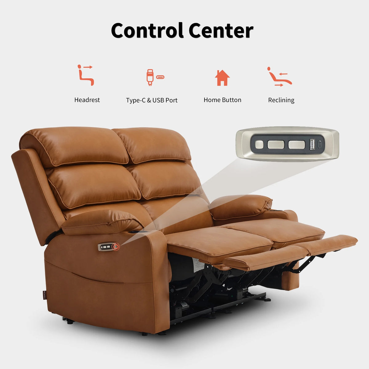 MCombo 63.4" Power Loveseat Recliner Sofa with Adjustable Headrest, Heat and Massage for Living Room, Faux Leather(Light Grey)