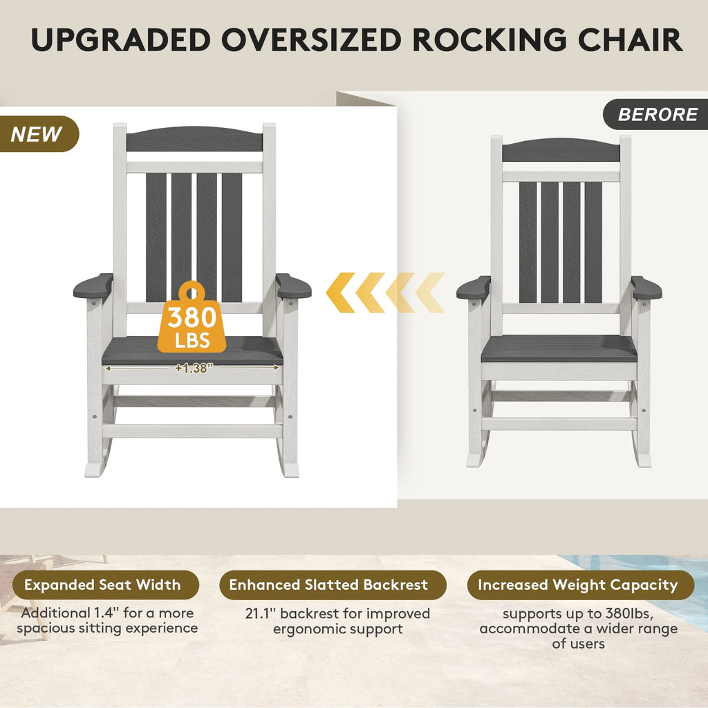 KINGYES Outdoor Rocking Chair Set of 2, HDPE Patio Rocking Chair, Heavy Duty Front Porch Rocker, Navy