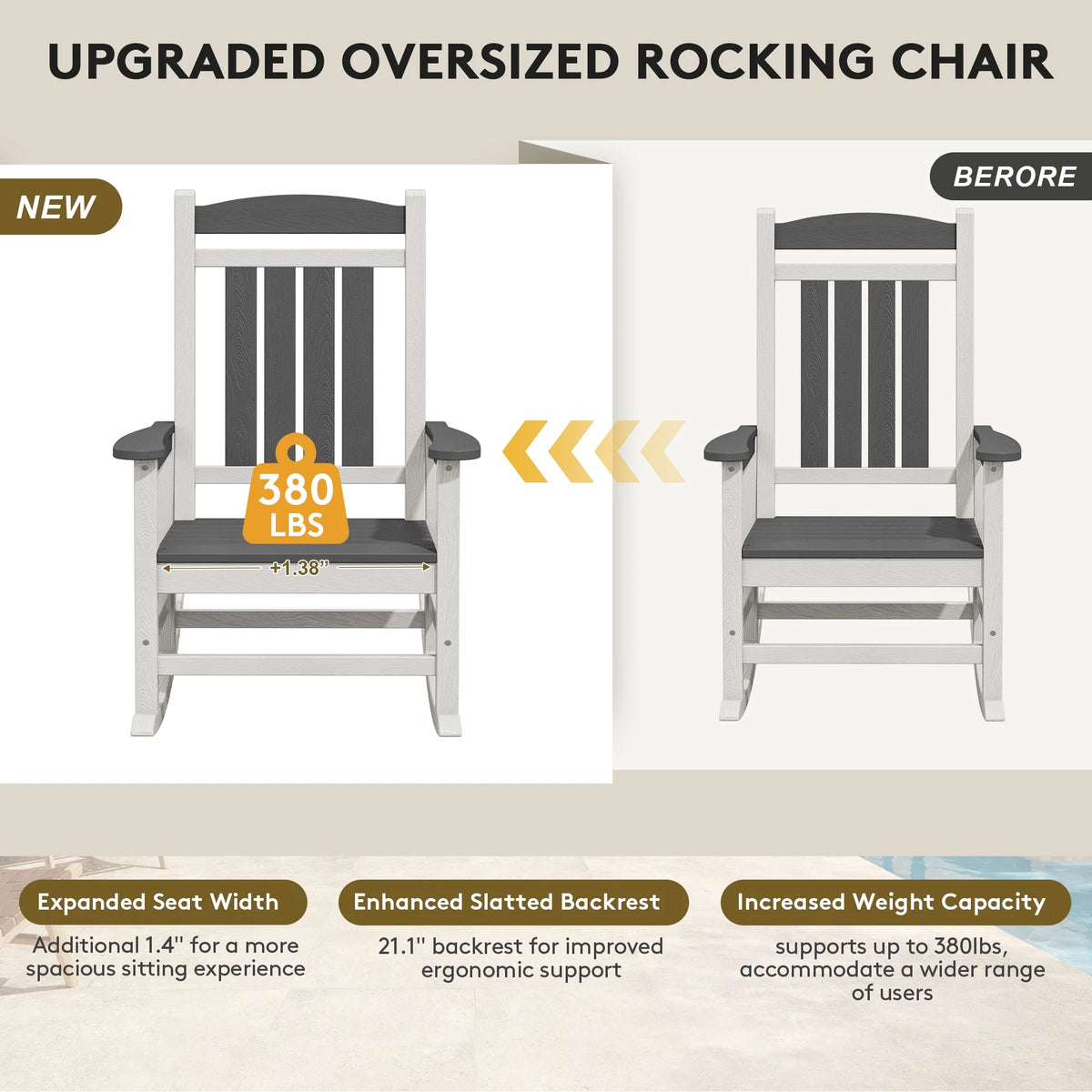 KINGYES Outdoor Rocking Chair Set of 2, HDPE Patio Rocking Chair, Heavy Duty Front Porch Rocker, Navy