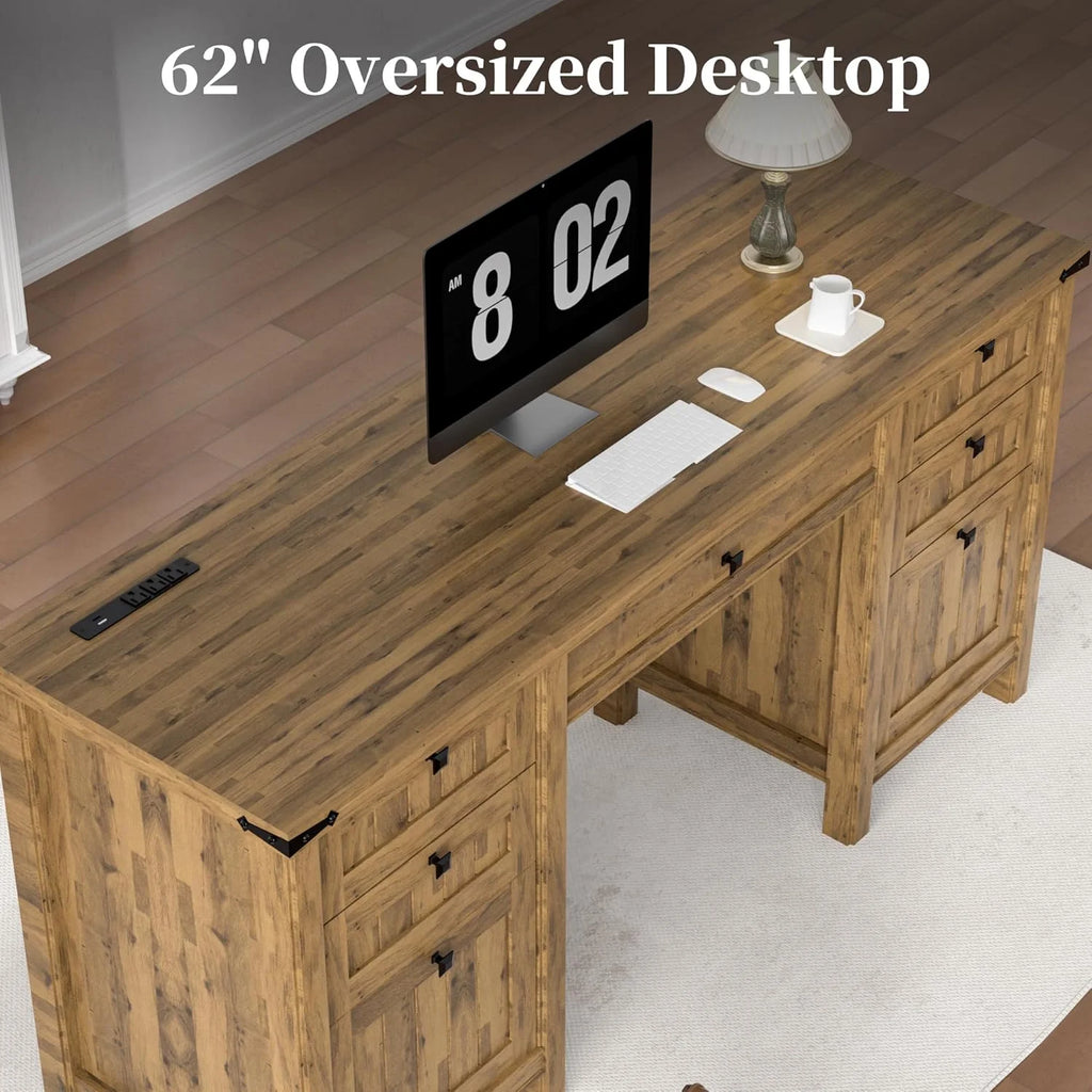 FIAKOA 45"Executive Desk, Modern Farmhouse Computer Desk with Drawers & Cabinet, White Home Office Desk Writing Workspace for Work Study