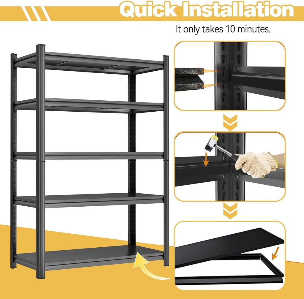 Garage Shelving 3500LBS Storage Shelves 5-Tier Adjustable Metal Shelving Units Garage Storage Shelves Heavy Duty for Industrial, Warehouse, Basement, Commercial, Black