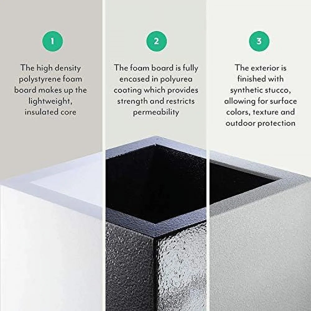 PolyStone Monterray Modern Outdoor/Indoor Square Planter, 23" L x 23" W x 19" H, Lightweight, Heavy Duty, Weather Resistant, Polymer Finish, Commercial Grade and Residential (Concrete Gray)