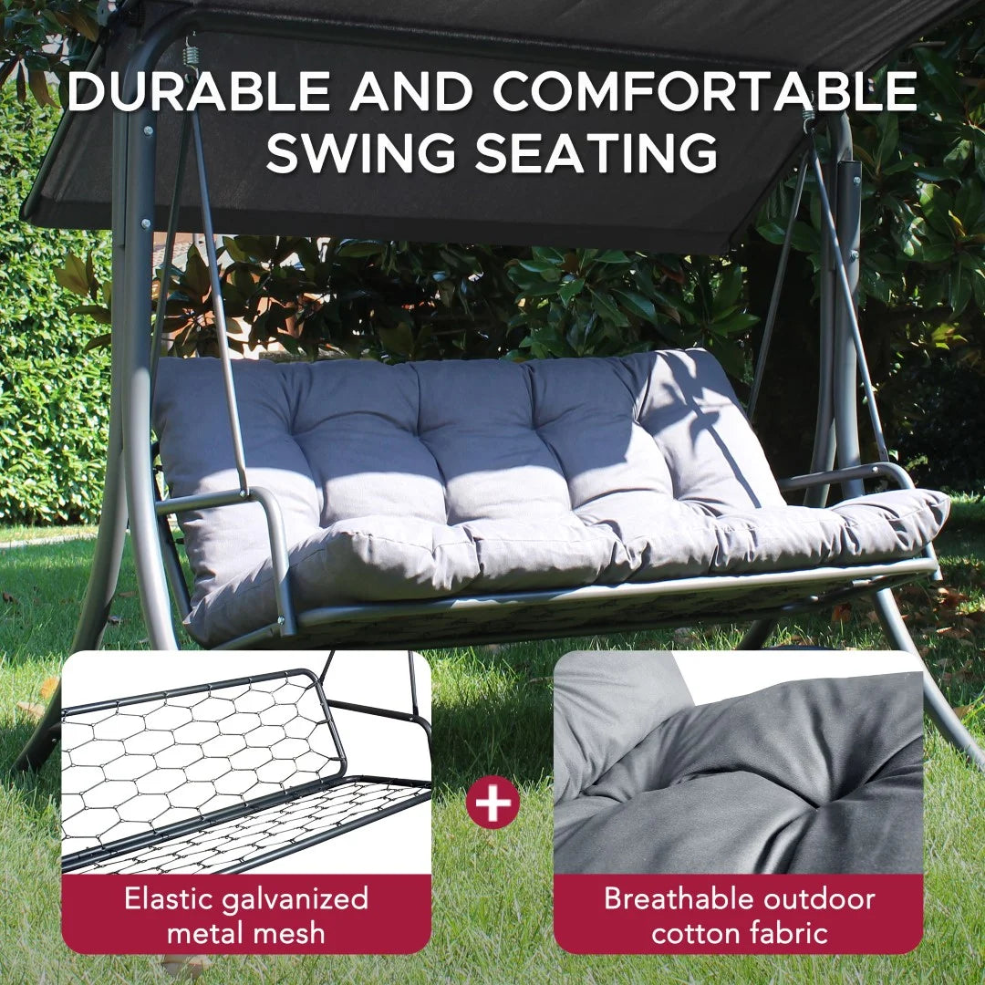 Made in Italy SUNJOY Outdoor Porch Swing, 2 Seat Patio Metal Swing with Adjustable Canopy