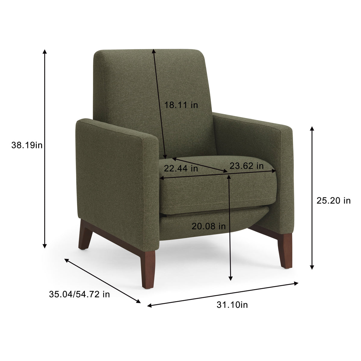 Better Homes & Gardens Reading Push Back Recliner, Olive
