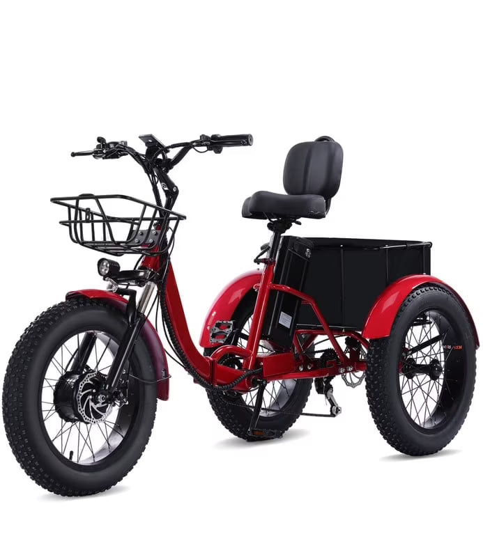 YEBEI Electric Tricycle for Adults Folding E-Trike Motorized Tricycle Electric 3 Wheels Trike Powerful 500W Motor Electric Tricycle 48V15AH Lithium Battery Max 20MPH 20*4.0 Fat Tire Orange