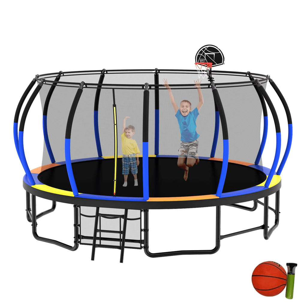 Netrum 10ft Kids Trampoline with Basketball Hoop, Outdoor Trampolines with Enclosure Net,Ladder, 880Lbs Trampoline for 4 Kids Green