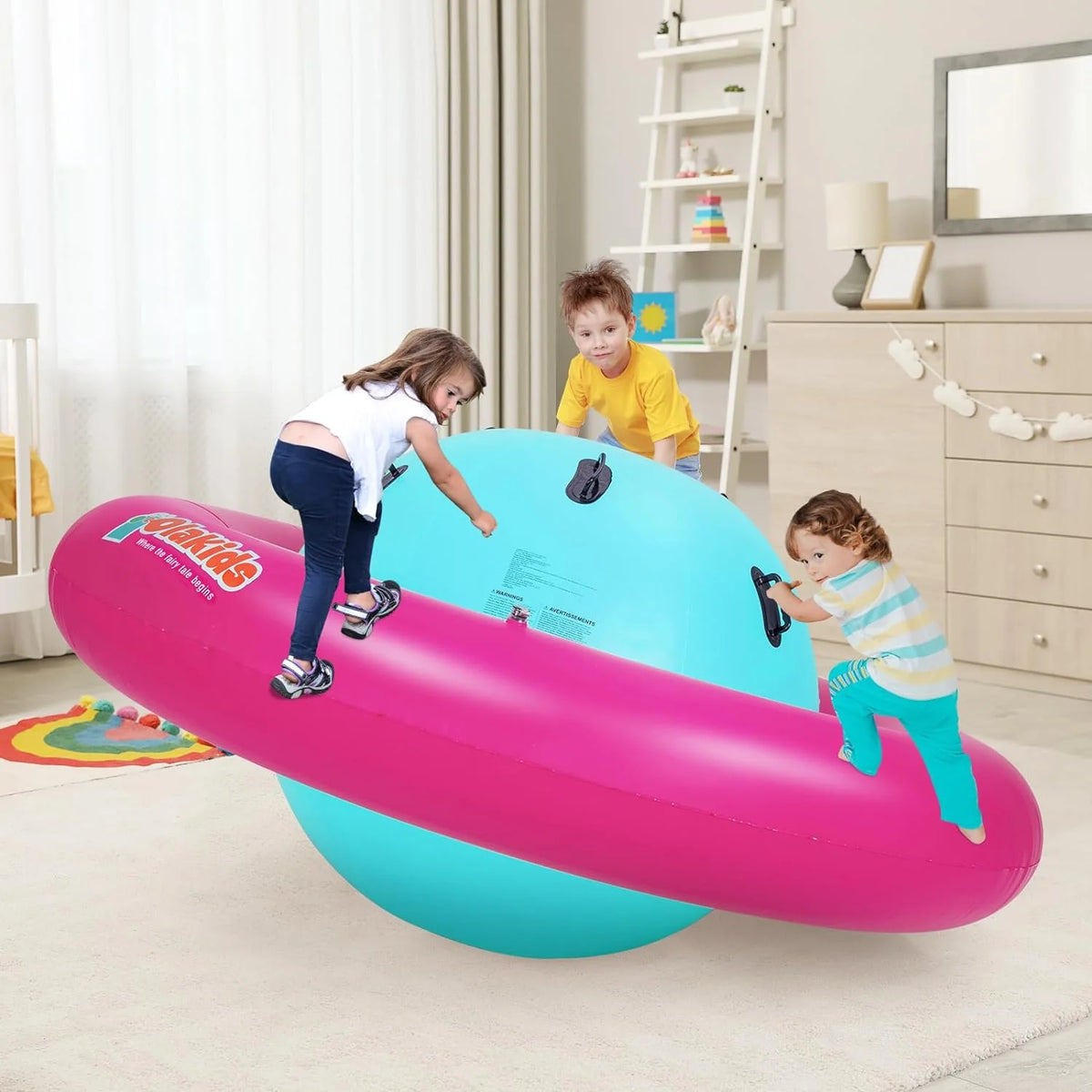 OLAKIDS 8FT Inflatable Dome Rocker Bouncer, Outdoor Kids Giant Roll and Play Seesaw Rocker with 6 Secure Handles, Max Weight 250 LBS, Toddlers Climbing Toy Backyard Play Center Equipment