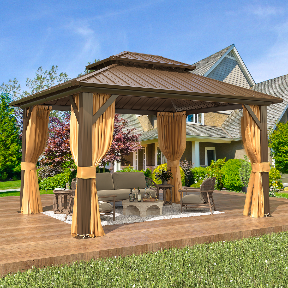 EROMMY 10'x12' Hardtop Gazebo with Galvanized Steel Double Roof & Aluminum Frame